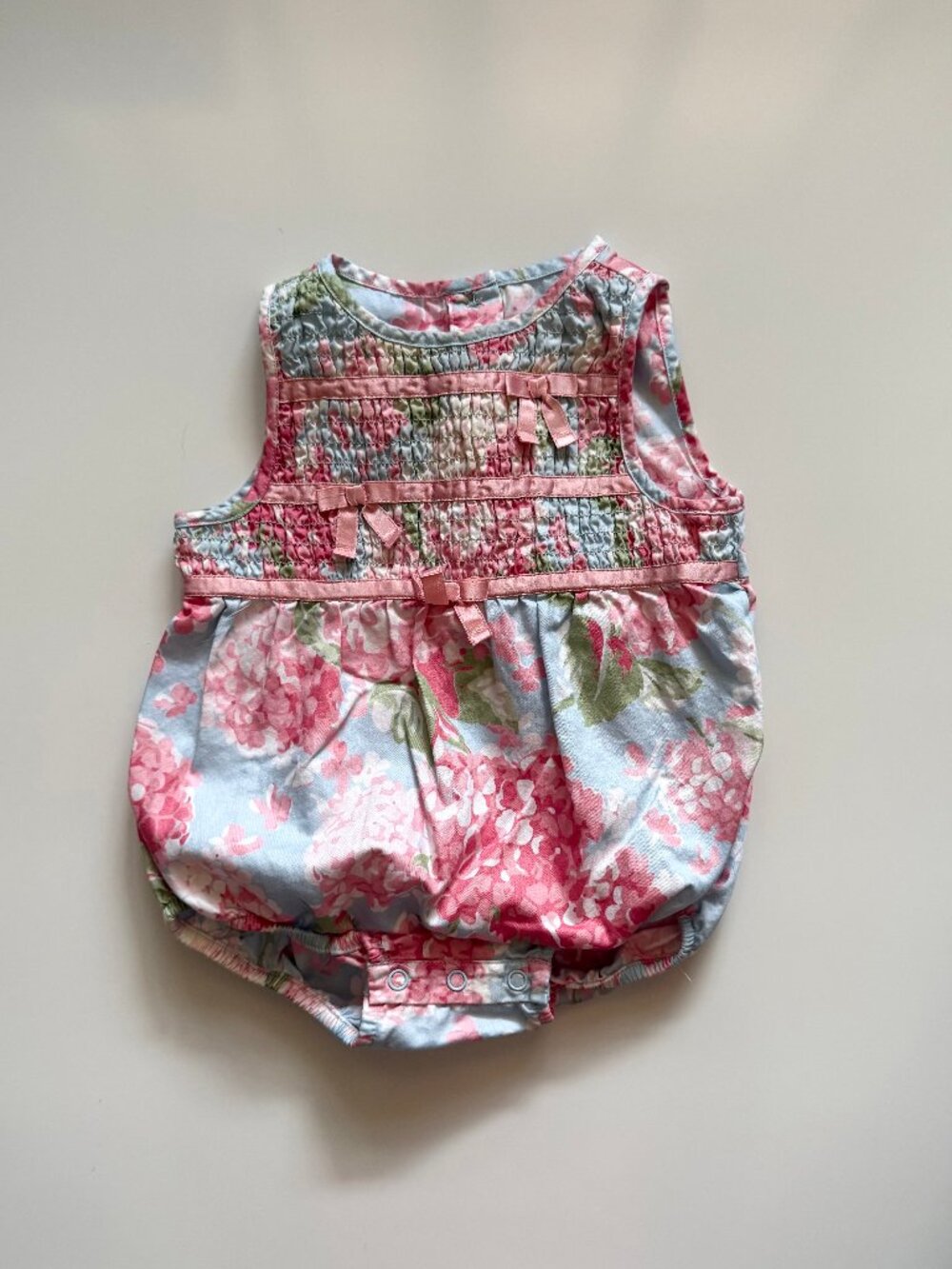 JANIE AND JACK Baby Girls 6-12M Pink Hydrangea Smocked Ribbon Bubble Romper